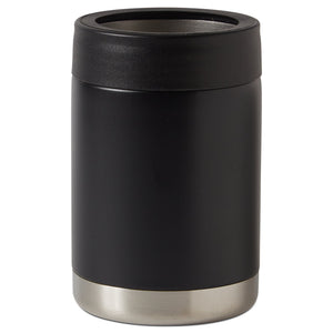 Back view of black insulated drink holder, no text. 