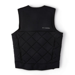 Black | Black competition surf vest,  back view on white.  