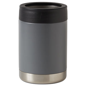 Grey | insulated cup with black top and silver bottom on a white background
