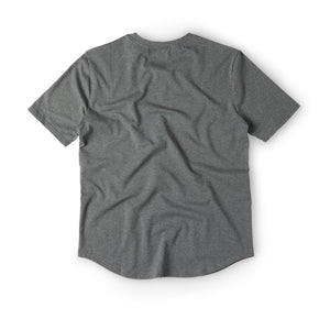 back view of a Gray t-shirt with black fun wave graphic with 'Pit+Barrel' logo on a white background. 