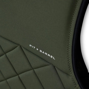 Army Green competition surf vest, detail of fabric and stitching. 