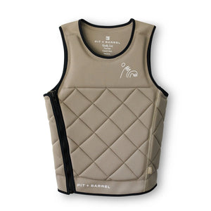 Tan | competition impact surf vest, front view with diamond pattern.