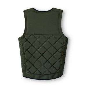 | Army Green Army Green Competition Impact Wake surf vest BacK view on white.