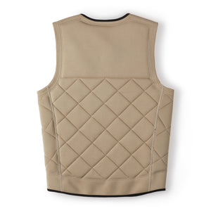 | Tan Tan competition wake surf vest back view on white. Impact vest  is clean with quilted pattern. 
